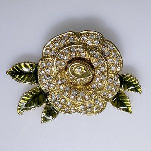 Vintage crystal encrusted rose brooch and pendant, marked PWC, almost 2.5"across